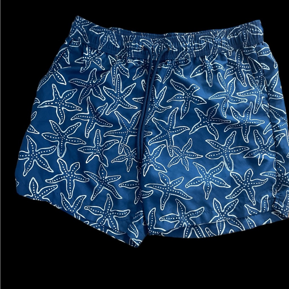 Men’s blue white nautical starfish swim trunks bathing suit L 36-38
